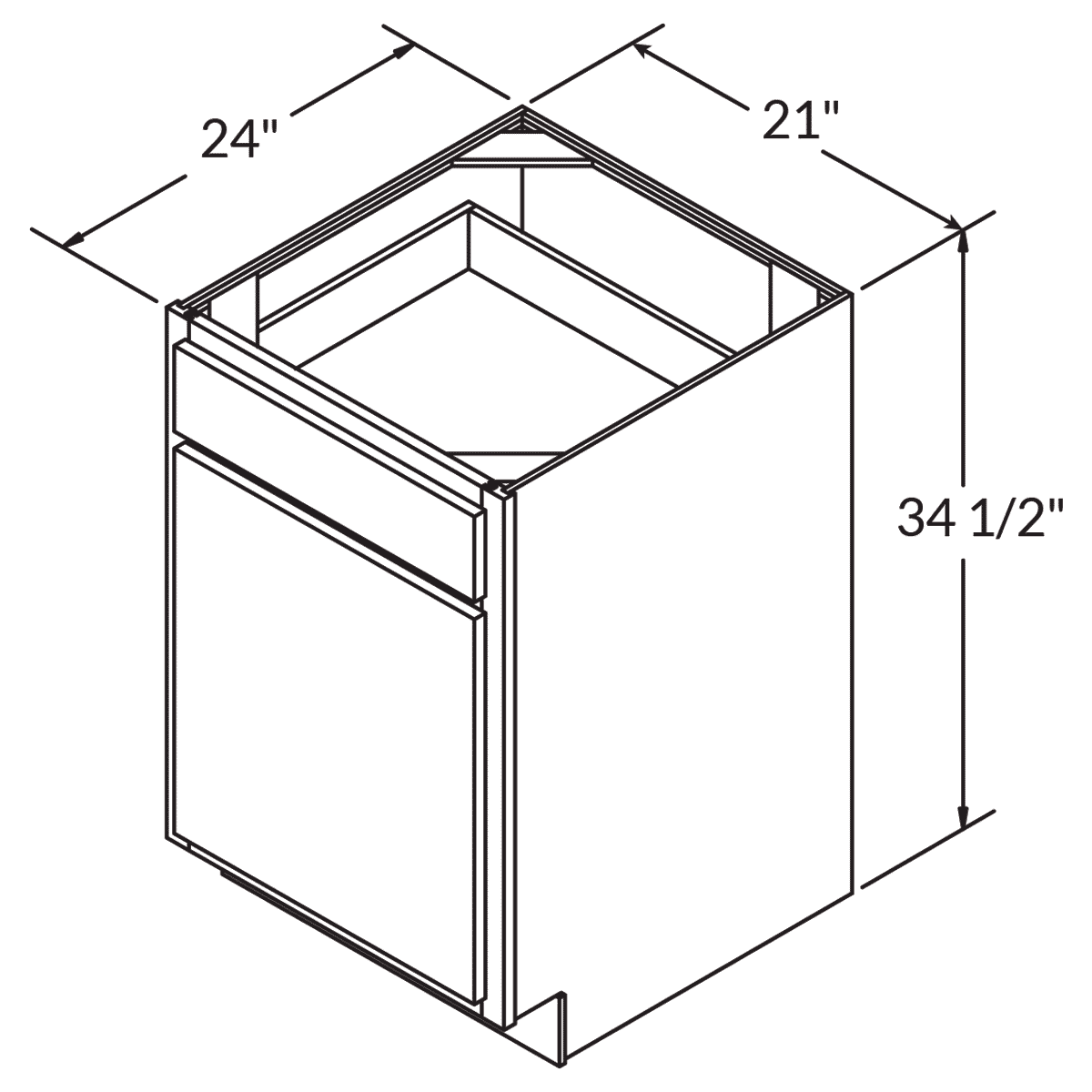 Base Single Door One Drawer 21 Wide White Shaker Cabinet