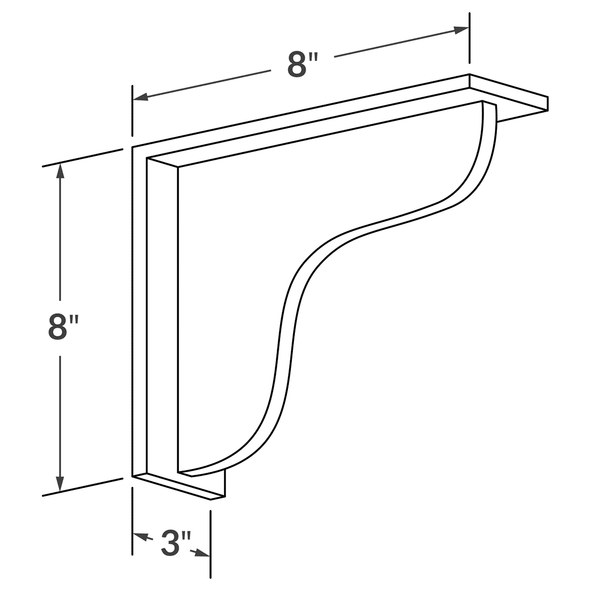 Countertop Support Bar Bracket 8 X 8 For White Shaker Cabinetry