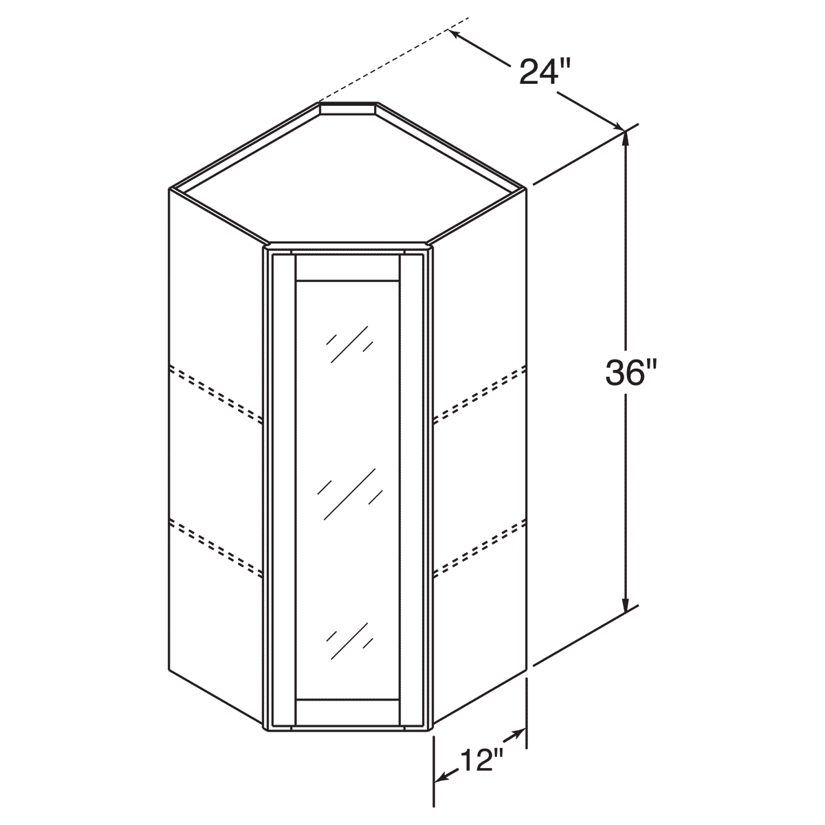Diagonal Corner Glass Doors Wall 36 By 24 Wide White Shaker Cabinet