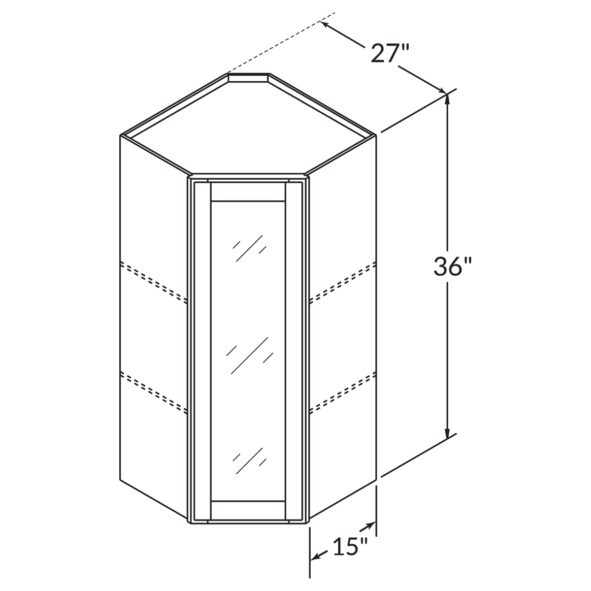 Diagonal Corner 15 D Glass Doors Wall 36 By 27 Wide White Shaker Cabinet