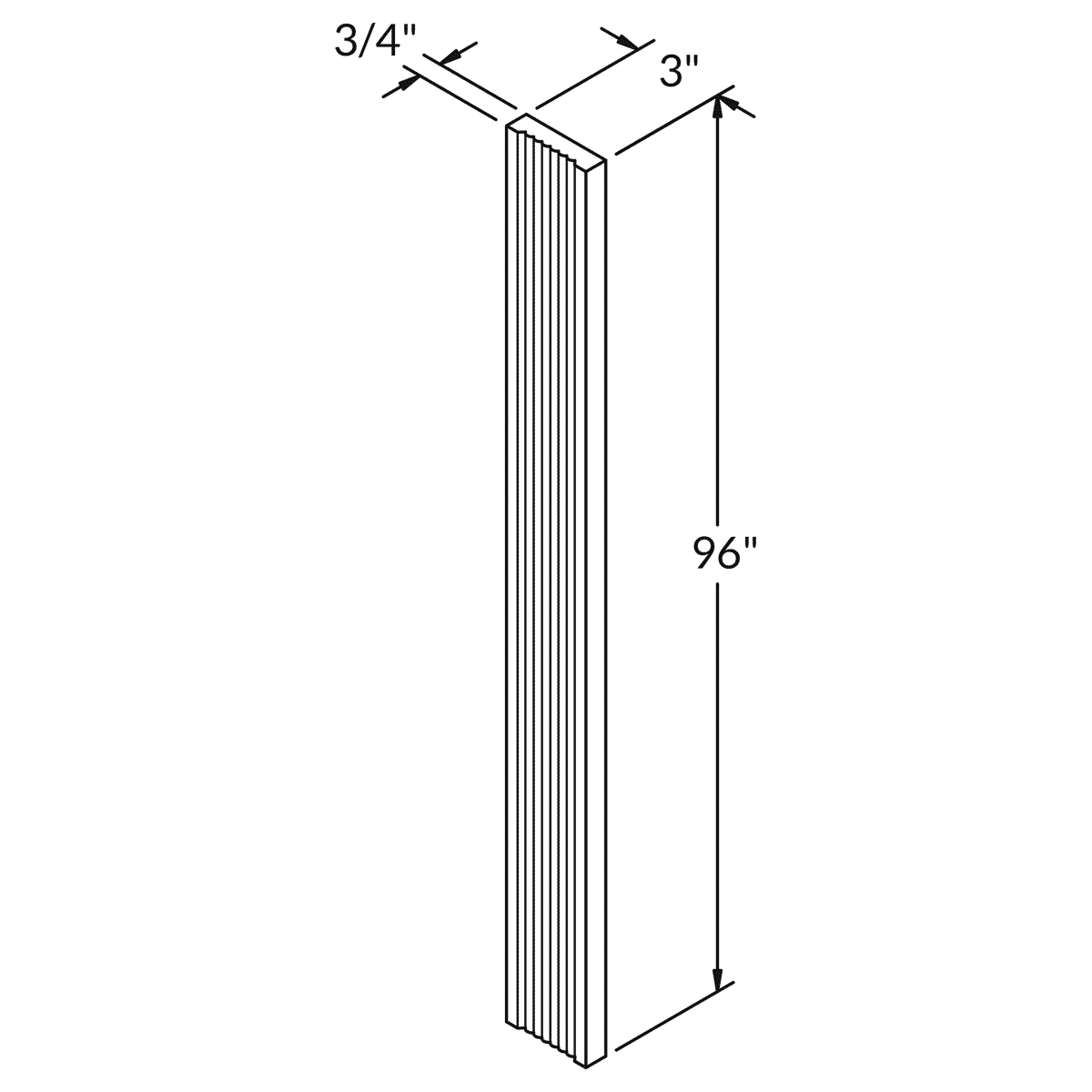 Straight Fluted Filler 3 W X 96 L For White Shaker Cabinetry