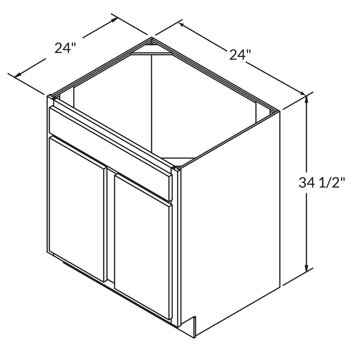 Sink Base Double Door 24 Wide White Shaker Cabinet