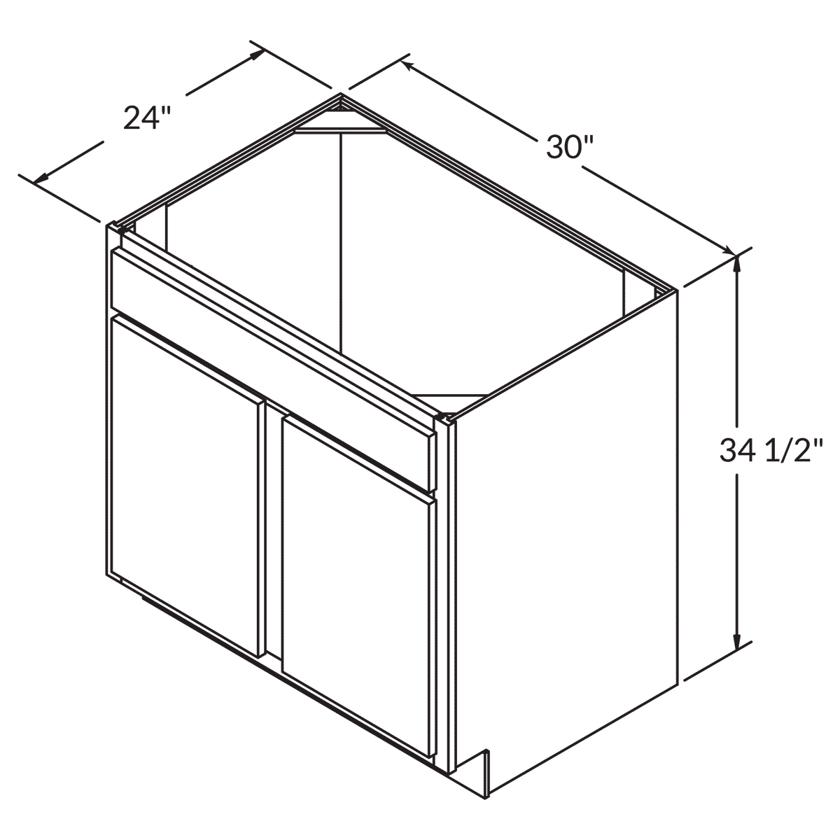 Sink Base Double Door 30 Wide White Shaker Cabinet