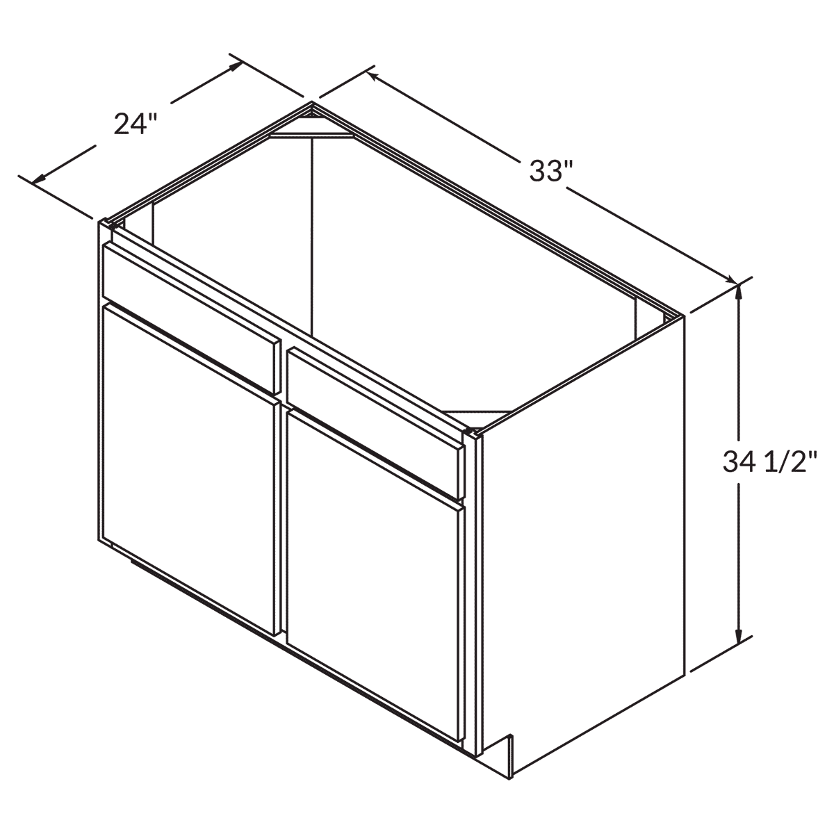 Sink Base Double Door 33 Wide White Shaker Cabinet