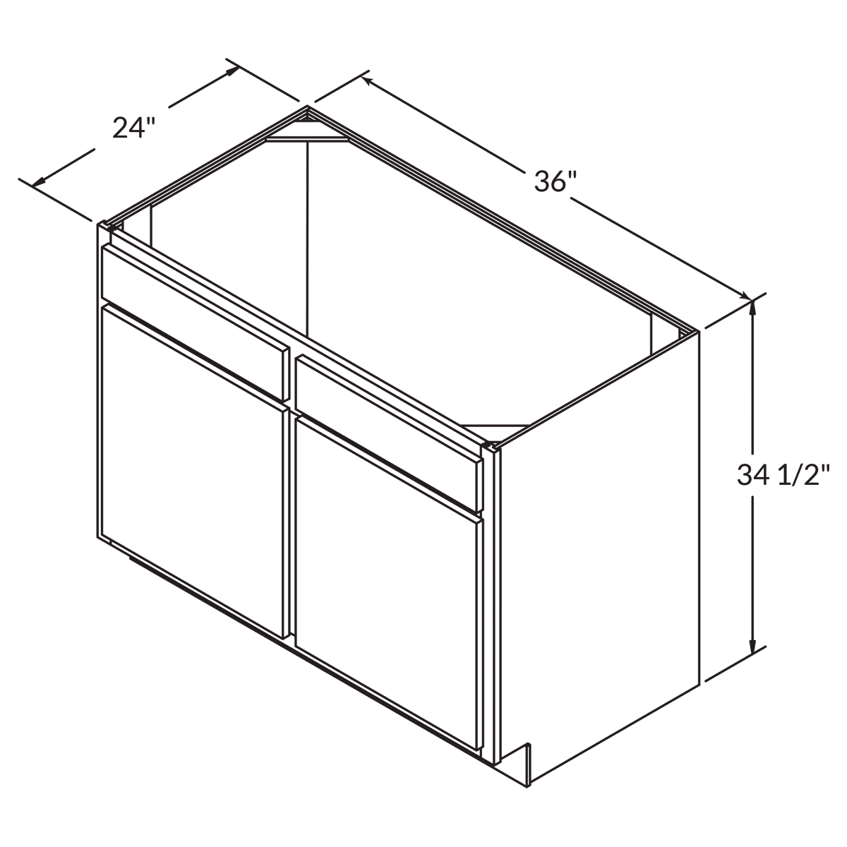 Sink Base Double Door 36 Wide White Shaker Cabinet