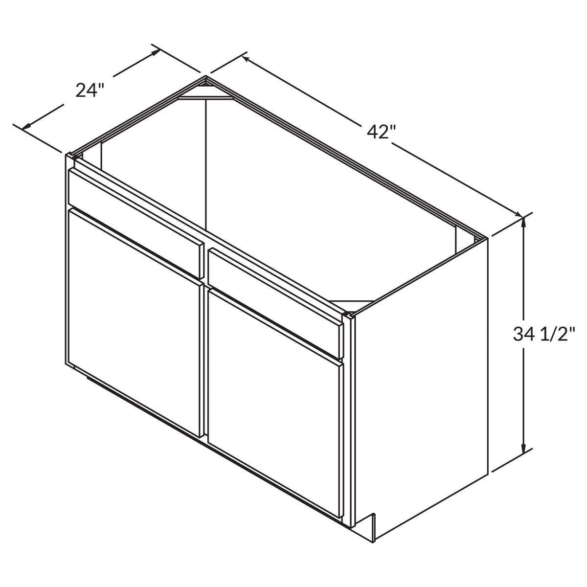 Sink Base Double Door 42 Wide White Shaker Cabinet