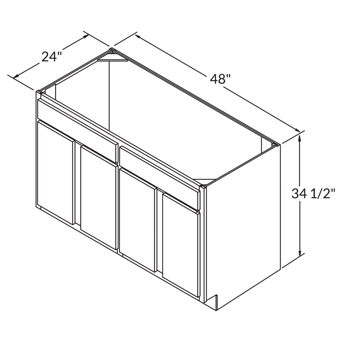 Sink Base Four Door 48 Wide White Shaker Cabinet