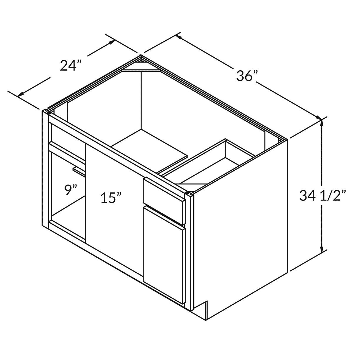 Blind Corner Sink Base 36 D White Shaker Cabinet