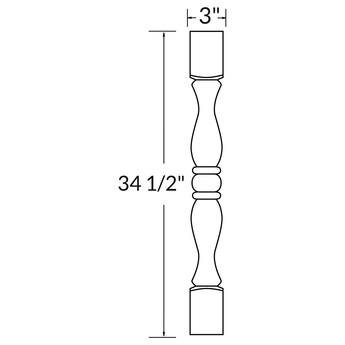 Table Post 3 W X 34 1 2 H X 3 D For White Shaker Cabinetry