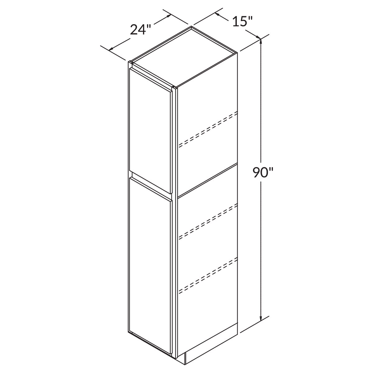 Utility Pantry Single Door 90 By 15 Wide White Shaker Cabinet