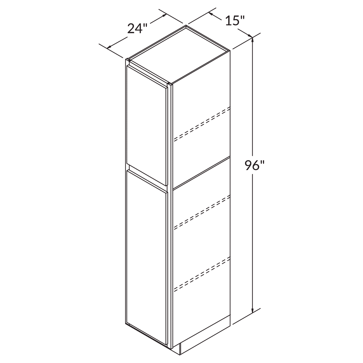 Utility Pantry Single Door 96 By 15 Wide White Shaker Cabinet