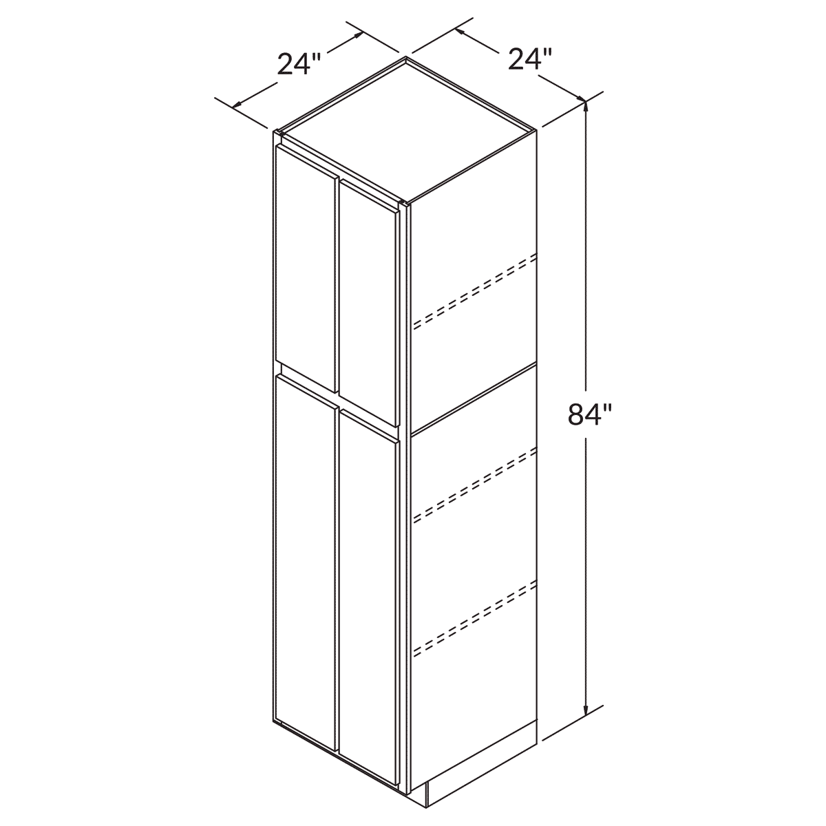 Utility Pantry Double Door 84 By 24 Wide White Shaker Cabinet