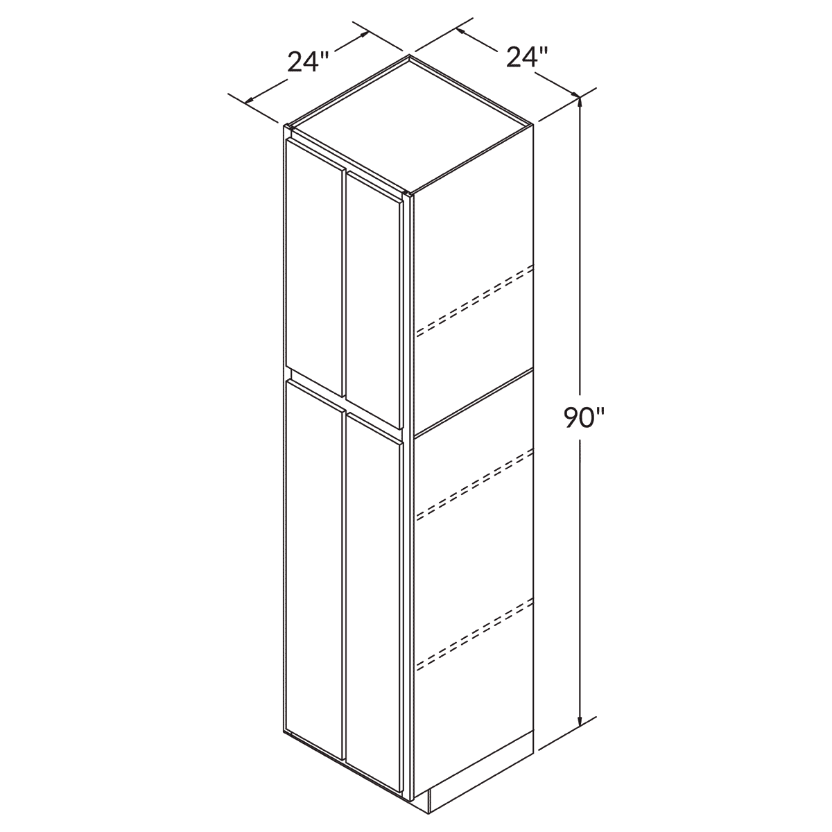 Utility Pantry Double Door 90 By 24 Wide White Shaker Cabinet