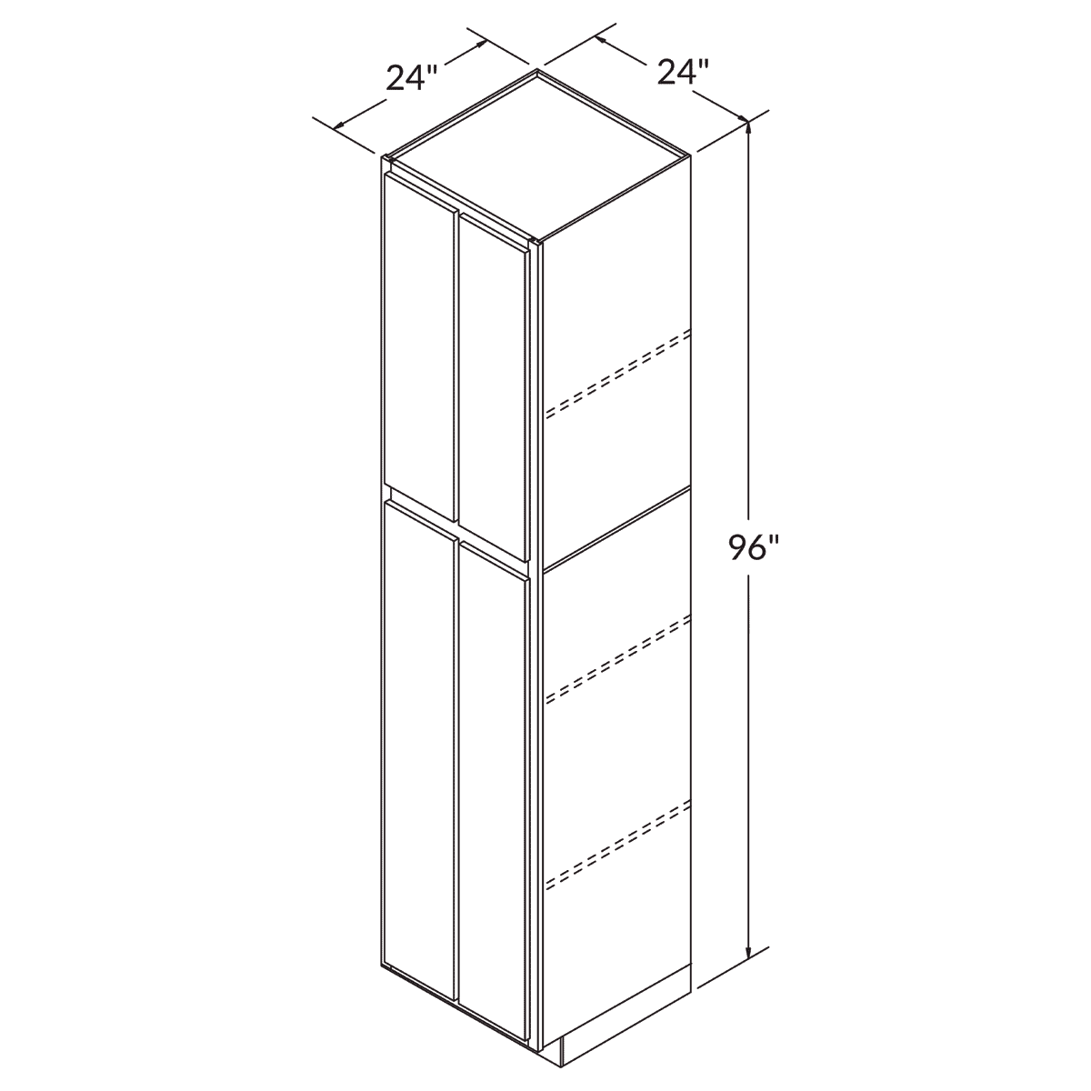 Utility Pantry Double Door 96 By 24 Wide White Shaker Cabinet