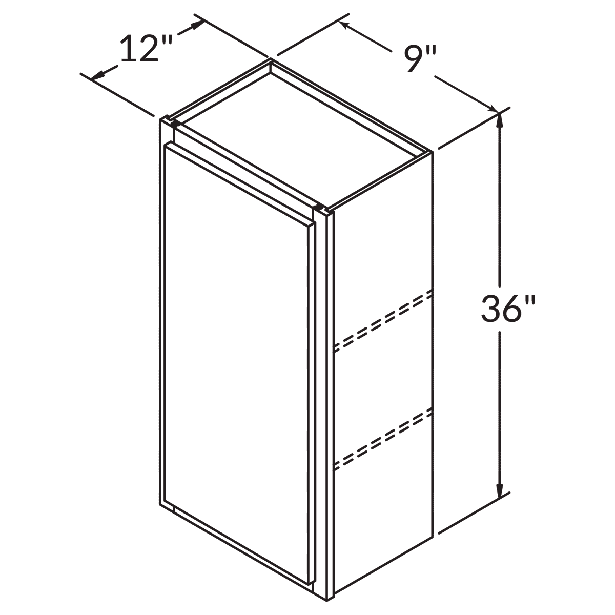 Single Door Wall 36 By 9 Wide White Shaker Cabinet