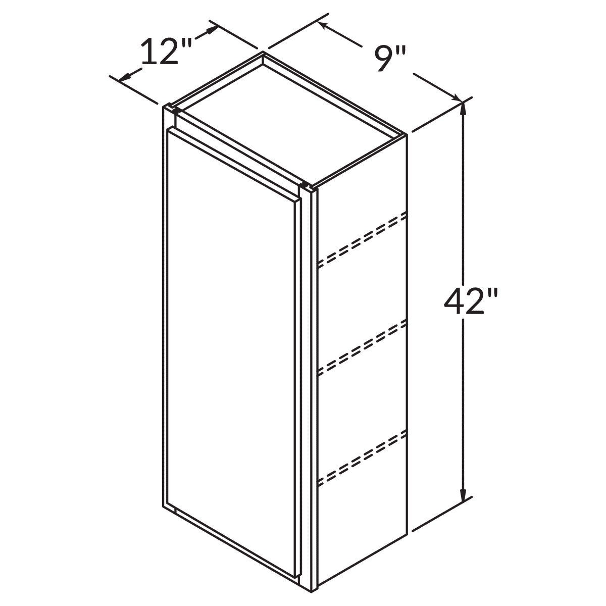 Single Door Wall 42 By 9 Wide White Shaker Cabinet