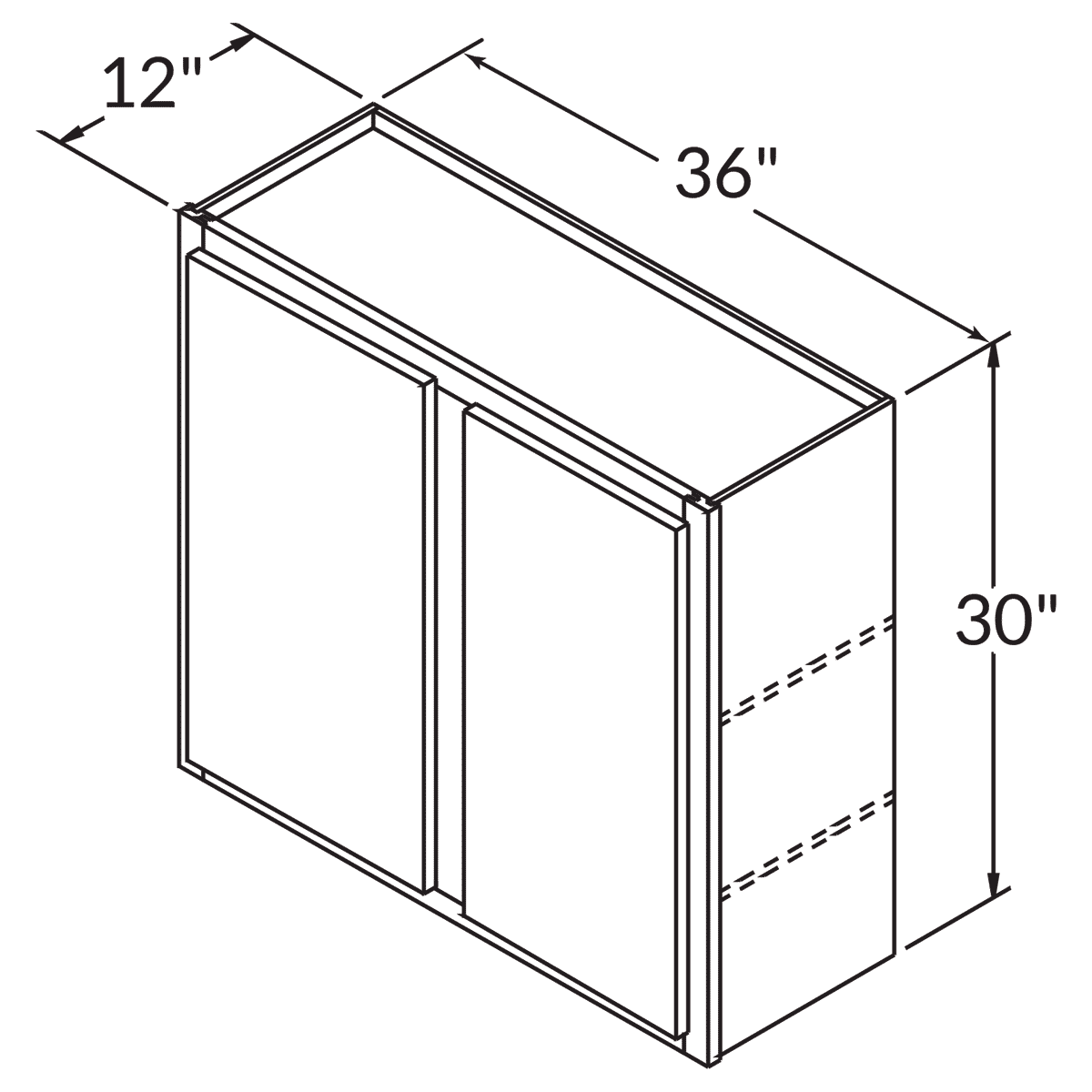 Double Door Wall 30 By 36 Wide White Shaker Cabinet