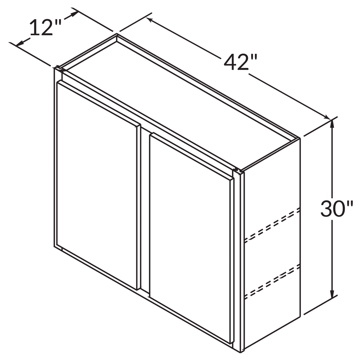 Double Door Wall 30 By 42 Wide White Shaker Cabinet