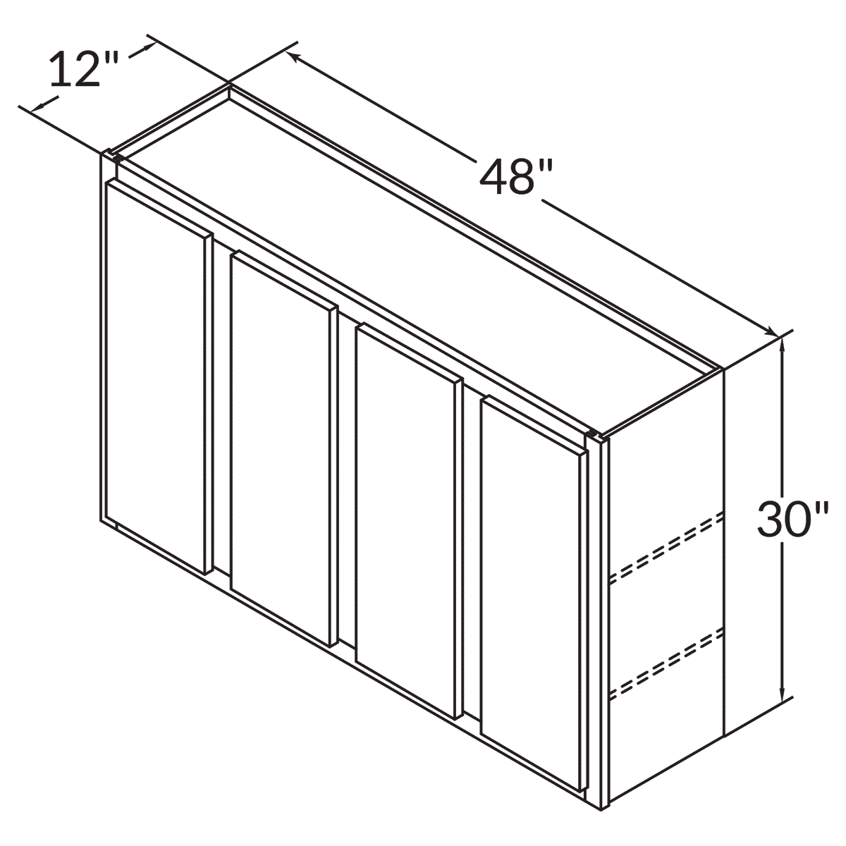 Four Door Wall 30 By 48 Wide White Shaker Cabinet