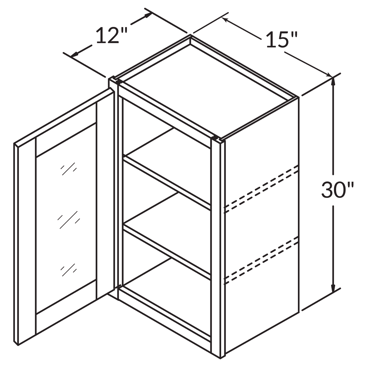 Single Glass Door Wall 30 By 15 Wide White Shaker Cabinet