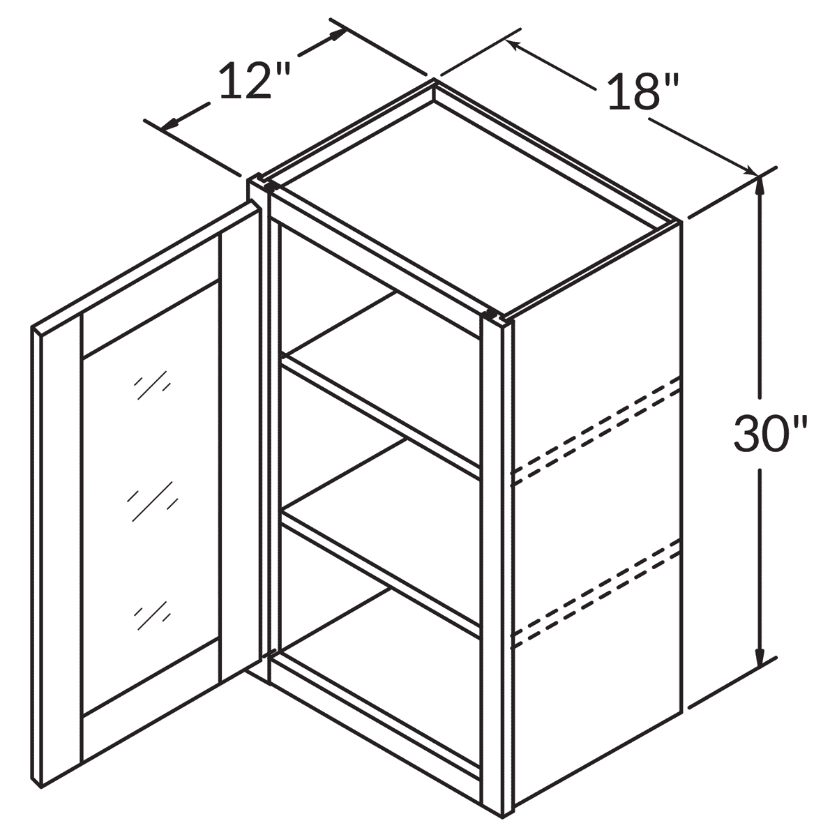 Single Glass Door Wall 30 By 18 Wide White Shaker Cabinet